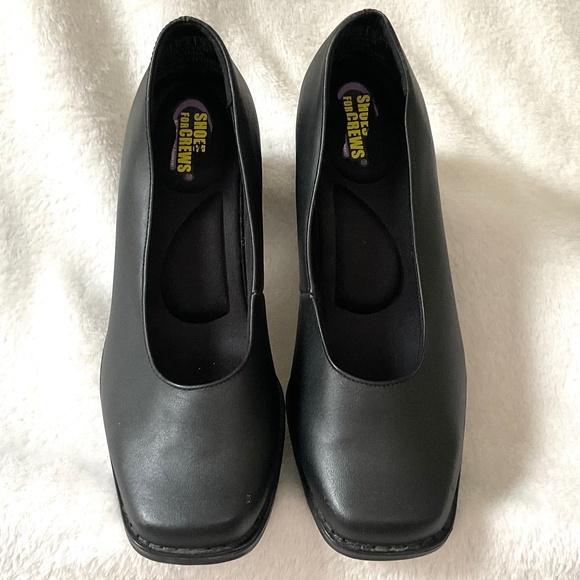 Black SHOES FOR CREWS Leather Minimalist Comfort Mid Block Heel Work Pumps Sz 6 - Picture 3 of 12